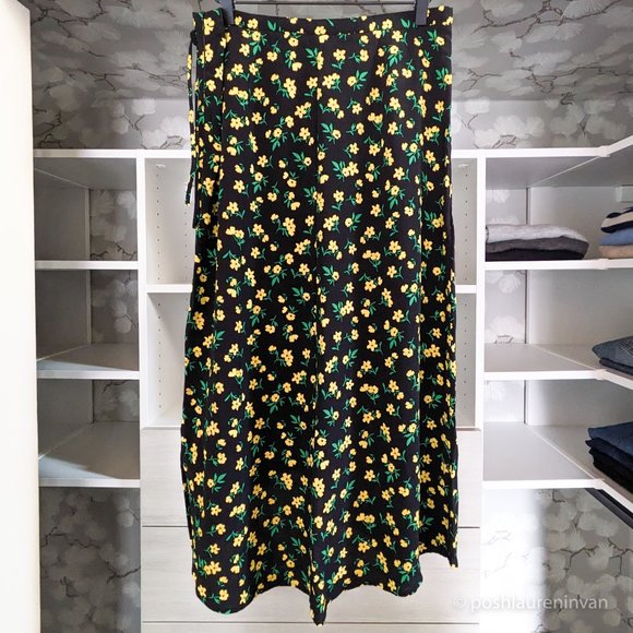 M&S Collection Floral Print Midi Skirt *NWT* – Black and Yellow – Size 8 - Picture 1 of 15